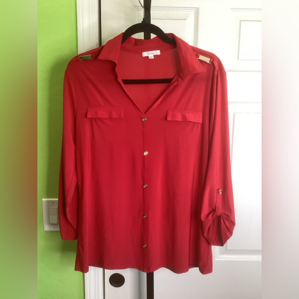 SALE - 89th & Madison Vibrant Red Button-Down Shirt, size Large